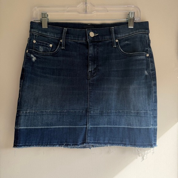 MOTHER Dresses & Skirts - MOTHER Denim Mini Skirt Size 27 Blue Distressed Frayed Hem